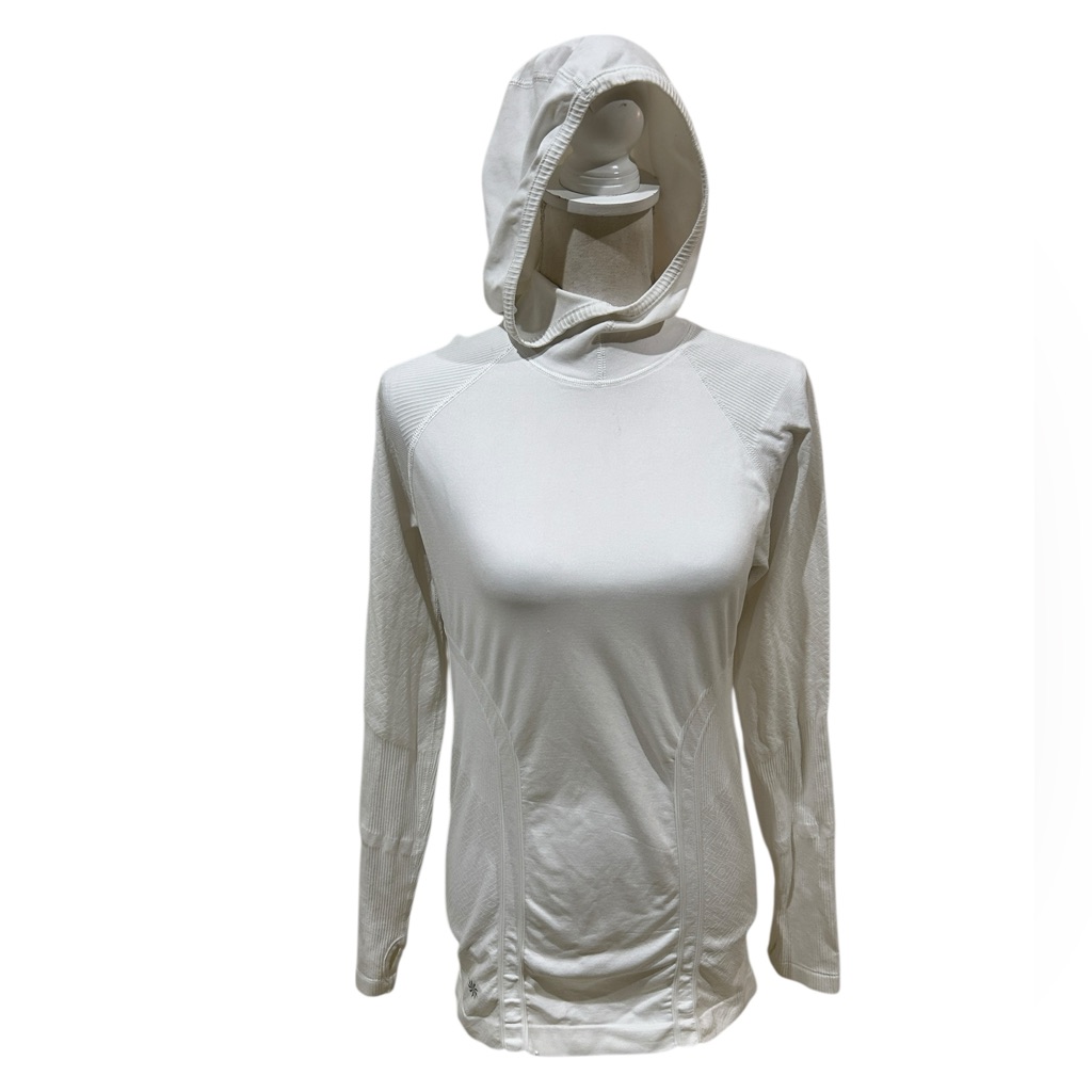 Athleta White Essence Tunic Hooded Sweatshirt Cowl Neck Semi-Fitted Size Large